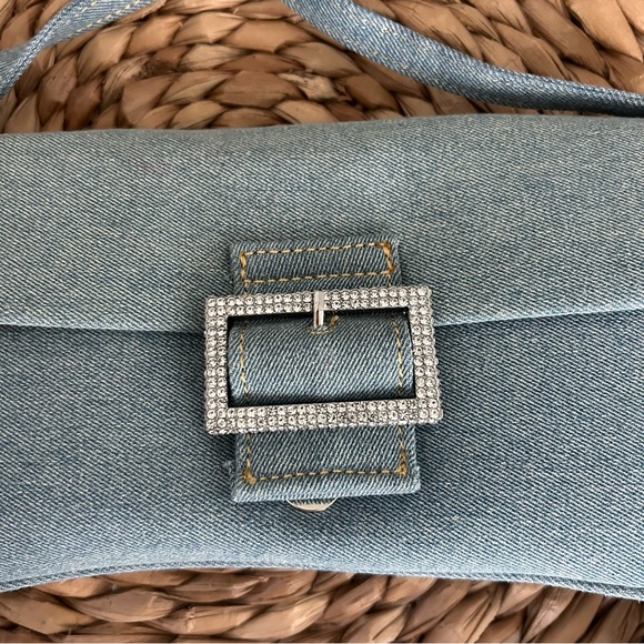 NWT Mango Denim Shoulder Bag with Crystal Buckle - Picture 8 of 12